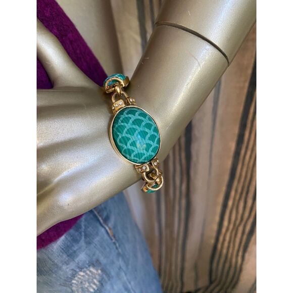 EUC Roberto Cavalli Turquoise Stone Snake Etched Pendant Necklace Bracelet Set - Picture 6 of 8